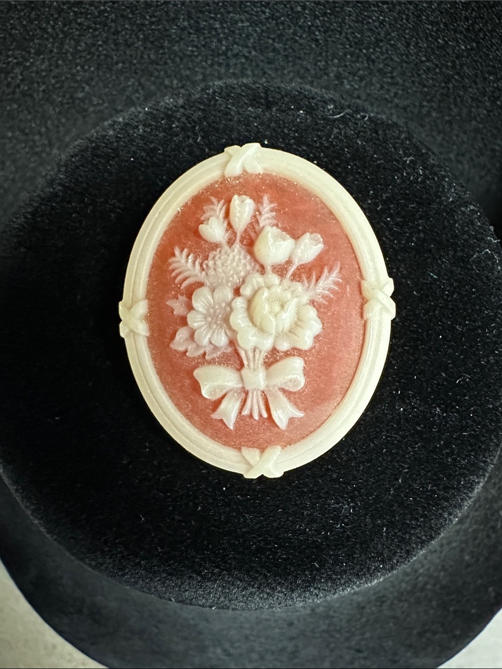Vintage Avon Peach and Cream Floral Cameo Brooch